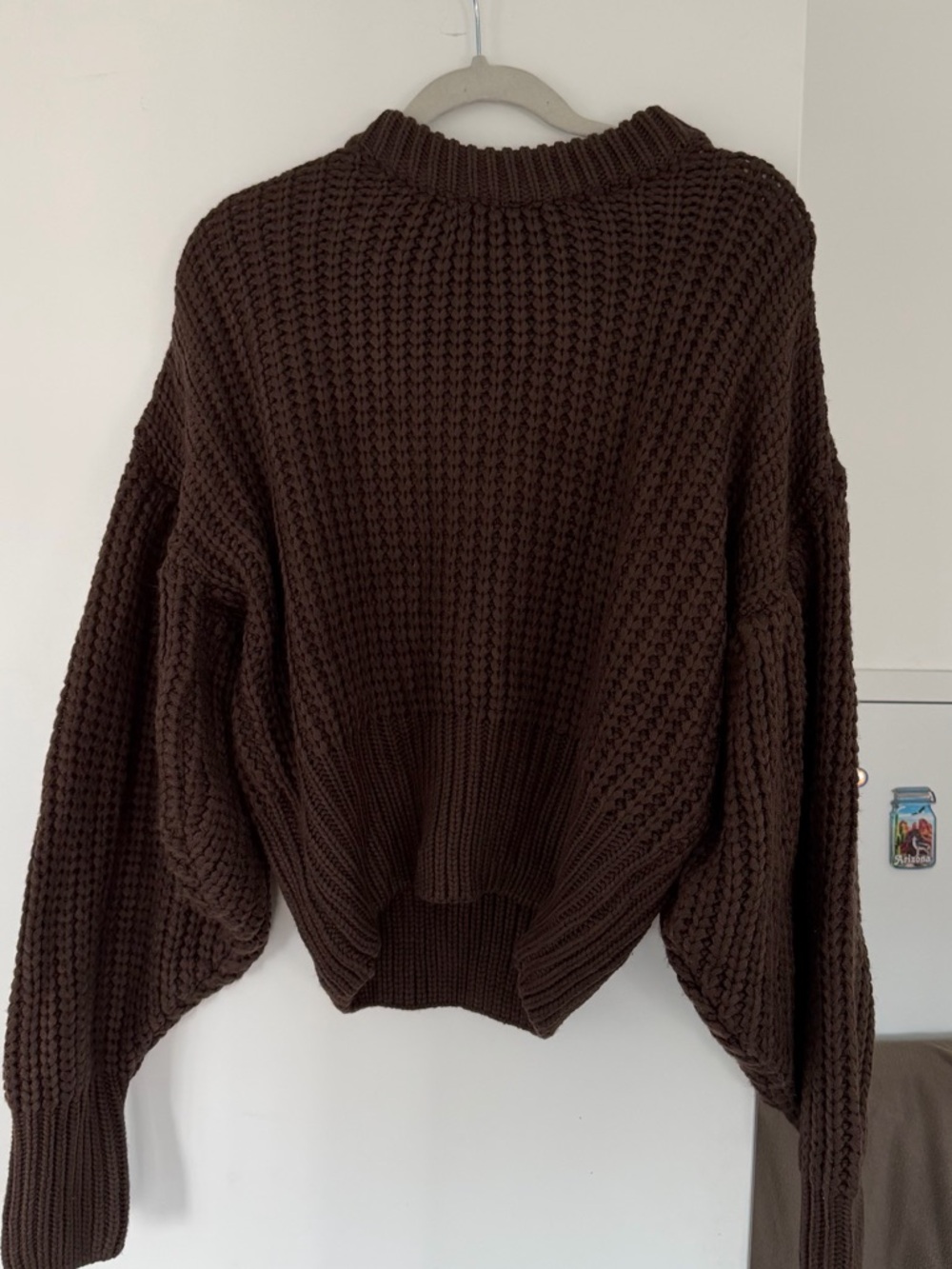 Chocolate Brown Puff Sleeve Knit Sweater